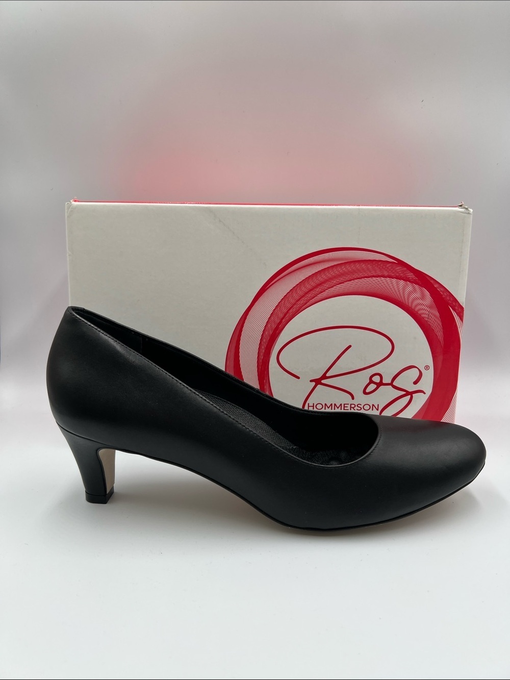 Ros Hommerson Joy II black leather pumps heel shoe comfort slip-on women new 12